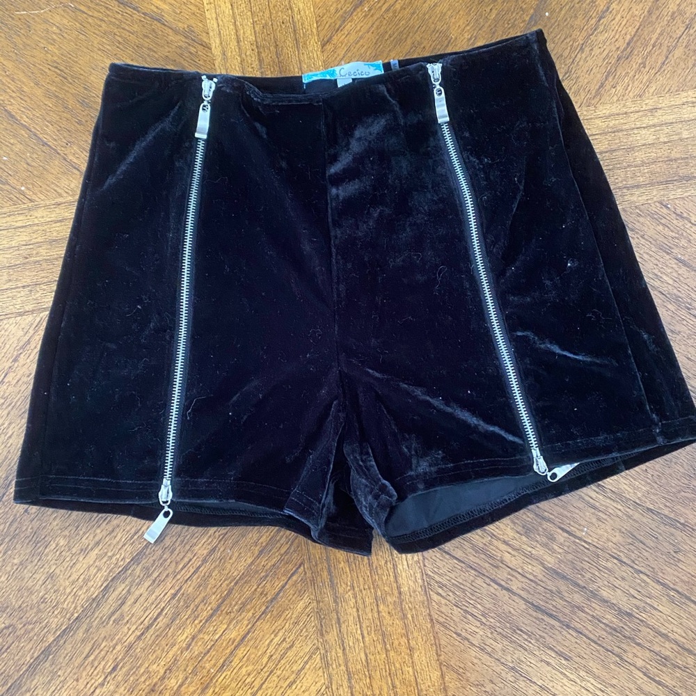 Black Velvet Zipper Shorts